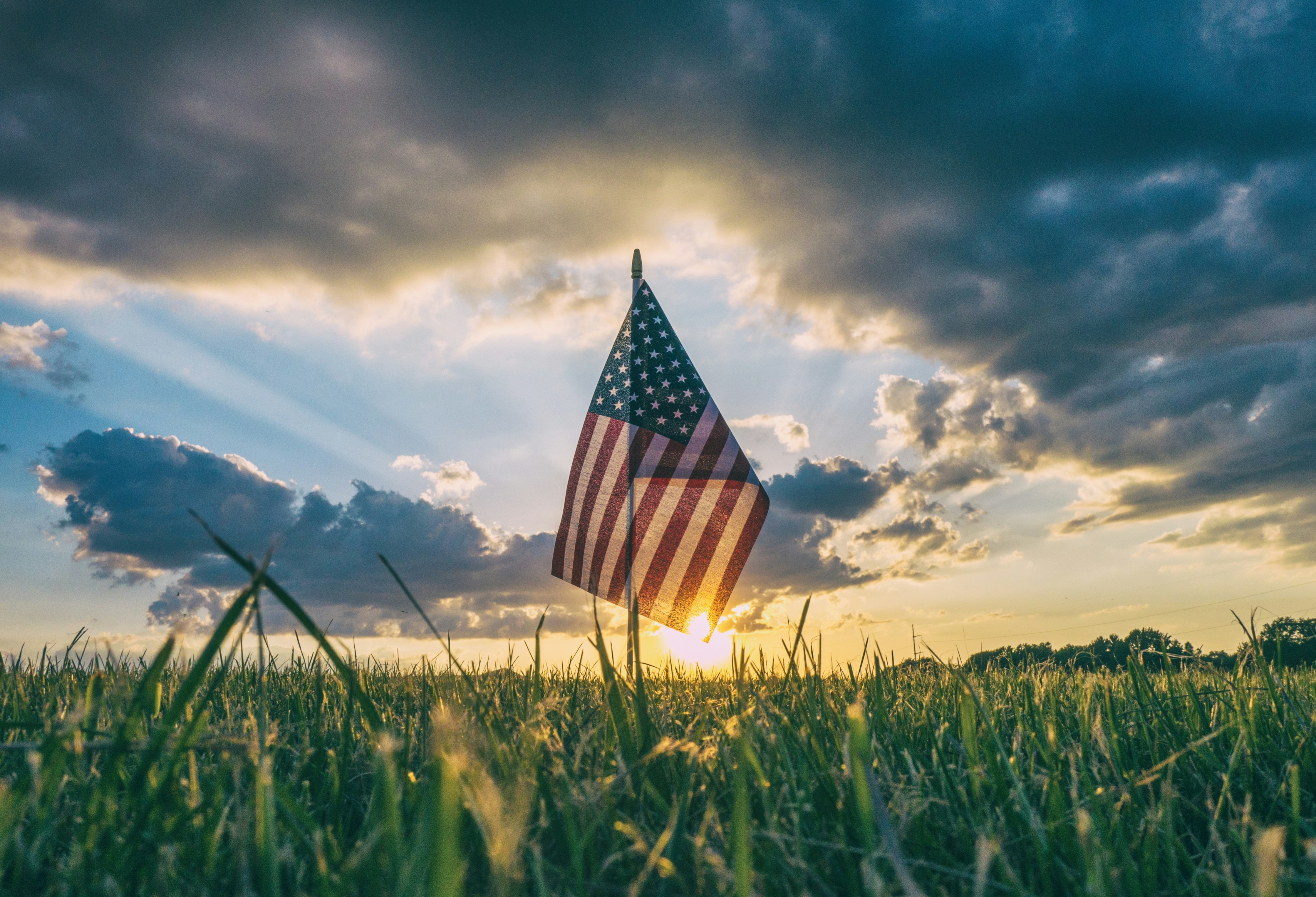 American flag at sunset in a field — VA home loans for veterans in Las Vegas